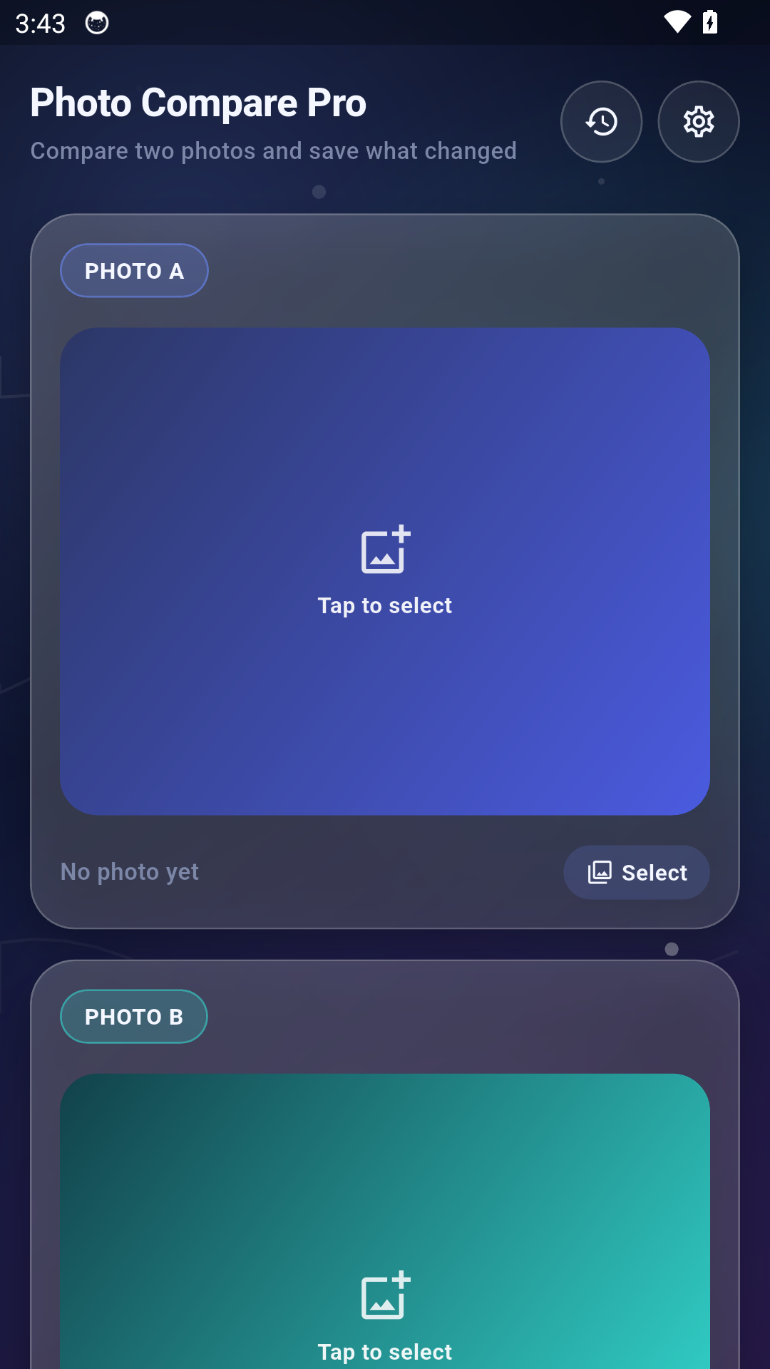 Photo Compare Pro image selection screen